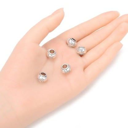 40pcs Joy Beads Large Hole Happiness Round Beads (4.5mm Hole) Antique Silver - size: Joy Round Bead