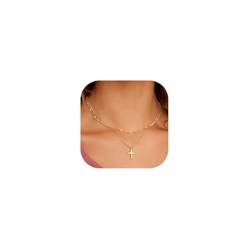 Zalcon Cross Necklace for Women, Gold Plated/Sterling Silver Plated Layered Choker Pendant Necklaces for Women Stack Jewelry for Women Trendy - style: Gold