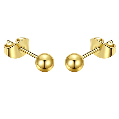 Titanium Ball Earrings Hypoallergenic Studs for Women Men Sensitive Ears Black 3mm 4mm 5mm Titanium Backs - style: 4mm PVD gold
