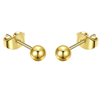 Titanium Ball Earrings Hypoallergenic Studs for Women Men Sensitive Ears Black 3mm 4mm 5mm Titanium Backs - style: 4mm PVD gold