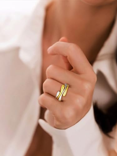 Bestyle Silver Birthstone Ring for Women, Dainty Sterling Silver Teardrop Ring Open Adjustable Band Ring, Love Statement TOI et Moi Ring Promise Ring for Her - color: 00. Gold Teardrop