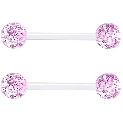 Sequin Barbell Piercing Set for Women Men 14 G Acrylic Hypoallergenic Tongue Ring Jewellery Cute Nipple Rings Piercings Bars Kit Clear Rod Long Body Jewelry 2 pcs Length 12 MM - color: Purple, size: 12 mm