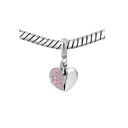 KunBead Daughter Heart I Love You Birthstone Dangle Charms Compatible with Pandora Bracelet Gift for Womens Birthday - color: Pink