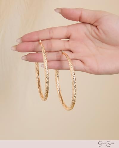 Jessica Simpson Womens Hoop Earrings - Silver-Tone or Gold-Tone Hoop | Earrings for Women - color: Gold Textured