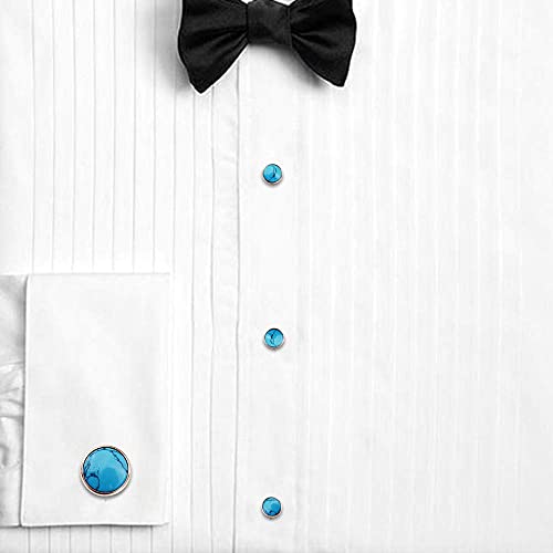 HAWSON Cufflinks and Tuxedo Studs Set for Men with Gift Box, Mother-of-Pearl Cuff links for French Cuff Shirt and Dress Shirt, Suitable for Wedding, Birthday, Party - style: Turkey Stone