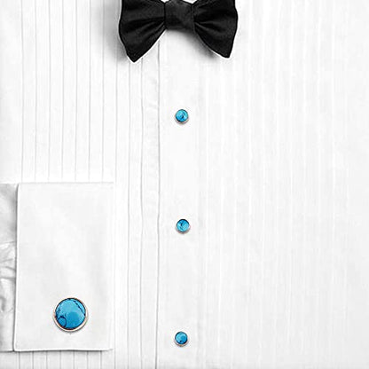 HAWSON Cufflinks and Tuxedo Studs Set for Men with Gift Box, Mother-of-Pearl Cuff links for French Cuff Shirt and Dress Shirt, Suitable for Wedding, Birthday, Party - style: Turkey Stone