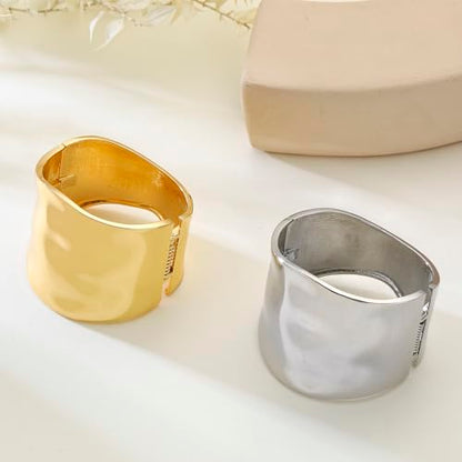 Bangle Bracelets for Women | 14K Gold Plated Trendy Wide Bracelets | Hinged Arm Cuff Bangles Chunky Bracelet for Women - color: Style A-Gold Plated Bangles