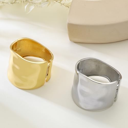 Bangle Bracelets for Women | 14K Gold Plated Trendy Wide Bracelets | Hinged Arm Cuff Bangles Chunky Bracelet for Women - color: Style A-Silver Plated Bangles