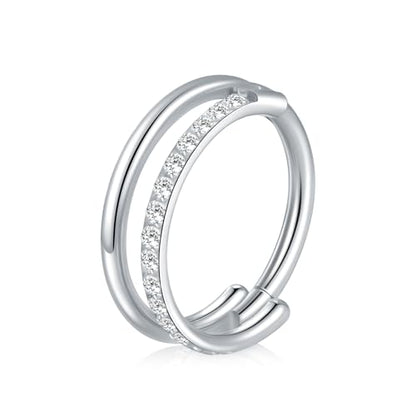 Xpircn ASTM F136 Titanium Double Hoop Septum Click Nose Rings Lip Rook Lobe Tragus Helix Cartilage Daith Conch Earrings Clear CZ Paved Nose Piercing Jewelry for Women Men - color: CZ Double Rings Silver, size: 16G 12mm