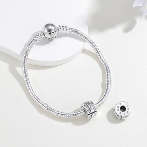 KEQ Clip Spacer Charm for Bracelet 925 Silver Pave Cubic Zirconia Clip Lock Stopper Bead Spacer For Women Bracelets Stopper Birthday Gifts European Openable Beads 2pcs - color: LOVE FOREVER