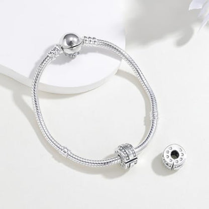 KEQ Clip Spacer Charm for Bracelet 925 Silver Pave Cubic Zirconia Clip Lock Stopper Bead Spacer For Women Bracelets Stopper Birthday Gifts European Openable Beads 2pcs - color: LOVE FOREVER