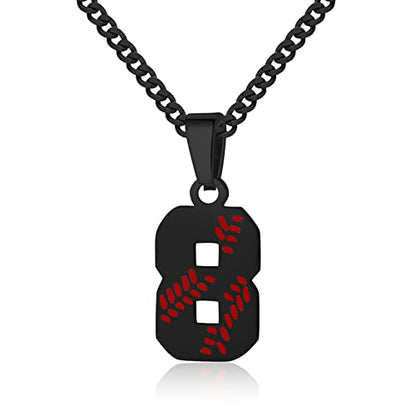 Hatti Doris Baseball Number Necklace for Men 00-99 - Jersey Number Necklace with Stainless Steel Gold Plated Chain & Baseball Charm Pendant - color: Black, style: 8