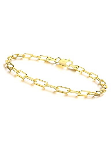 nometo 925 Sterling Silver Paperclip Chain Bracelet 3/4/5mm | Silver Bracelet for Women Men Silver Bracelet 6.5-9 Inches - color: Gold 5mm, size: 9