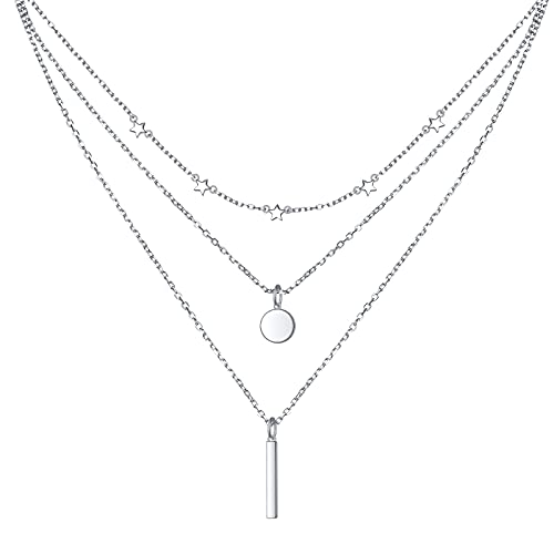 925 Sterling Silver Multilayer Layered Triple Long Chain Necklace for Women - style: Multilayer Layered