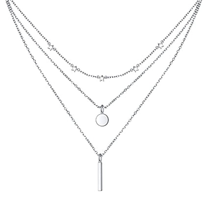 925 Sterling Silver Multilayer Layered Triple Long Chain Necklace for Women - style: Multilayer Layered