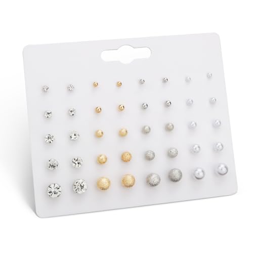 20 Pairs Stud Earrings Jewelry Set for Women Simulated Pearl Crystal CZ Set | Hypoallergenic, Trendy Bridal, Suitable for Weddings Birthdays Christmas Valentine's Day Gift Anniversary Mother's Day - color: 20 Pairs Earrings