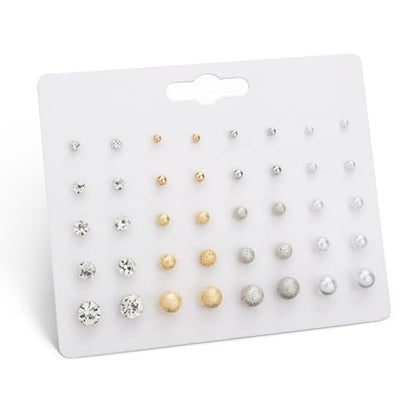 20 Pairs Stud Earrings Jewelry Set for Women Simulated Pearl Crystal CZ Set | Hypoallergenic, Trendy Bridal, Suitable for Weddings Birthdays Christmas Valentine's Day Gift Anniversary Mother's Day - color: 20 Pairs Earrings