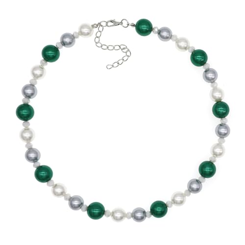 AAA+ Simulated Pearl Strand Necklace Colorful 10mm Pearls Choker Necklaces for Women 1920s Long Costume Jewelry Gift - color: emerald choker pearl