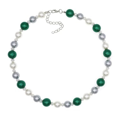 AAA+ Simulated Pearl Strand Necklace Colorful 10mm Pearls Choker Necklaces for Women 1920s Long Costume Jewelry Gift - color: emerald choker pearl