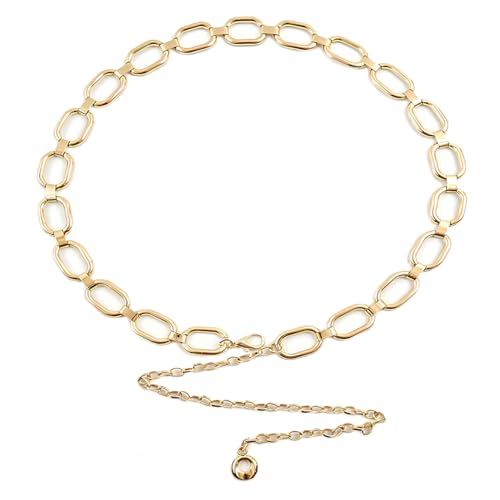 Eohak O-Ring Metal Waist Chain for Women Adjustable Metal Waist Belt Belly Link for Jeans Dress - color: Gold-oval