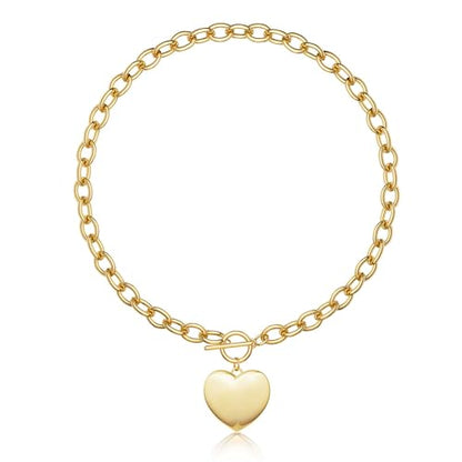 CHESKY 14K Gold Plated Chunky Necklace for Women, Trendy Toggle Clasp | Statement Pendant Necklace, Layered Paperclip Chain, Toggle Clasp Design, Thick Gold Chain, Non Tarnish Everyday Jewelry - color: gold, style: heart
