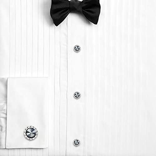 AMITER Crystal Cufflinks and Tuxedo Studs for Men, Cuff Links Suits for Shirt Formal Dress Business Wedding Anniversary - color: Grey