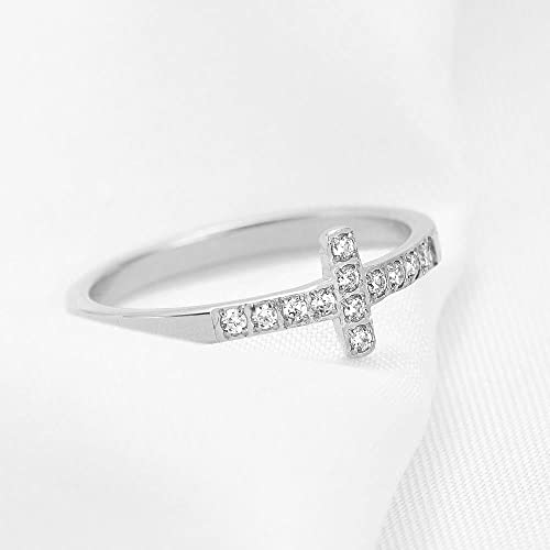 2mm 5mm Tainless Steel Cubic Zirconia Wedding Band Rings For Women,Stackable No Tarnish Fashion Cross Rings Size 4-10 - color: Cross-silver