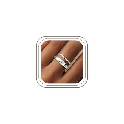 Gold Rings for Women Men Non Tarnish, Waterproof Chunky 14K Gold Plated Dainty Stackable Rings Trendy Statement Pinky Thumb Rings Engagement Eternity Wedding Band Ring Stacking Gold Jewelry Size 3 4 5 6 7 8 9 10 11 - color: Silver, size: 8