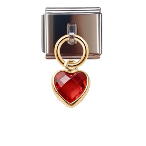 Birthstone Heart Dangle Charm for 9mm Italian Charm Bracelet, Stainless Steel with Birth Stone, Birthday Gift - color: January