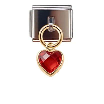 Birthstone Heart Dangle Charm for 9mm Italian Charm Bracelet, Stainless Steel with Birth Stone, Birthday Gift - color: January