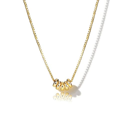 HANLI 14K Gold Plated Necklaces for Women - Dainty Butterfly, Star of David, Moon and Star, Sun, Lotus, Infinity, Hummingbird, Bee,Boots,Chill,Sunflower Pendant Designs - Elegant Jewelry for Women - color: Box Bead