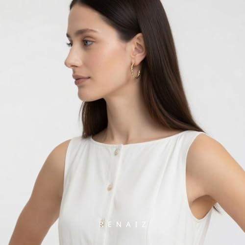 RENAIZ Bold Statement Hoop & Stud Earrings for Women – 14K Gold & Rhodium Plated Maximalist Jewelry, Chunky Geometric Boho Earrings, Hypoallergenic Non-Tarnish Trendy Gift - color: Yellow Gold, style: Twisted Rope