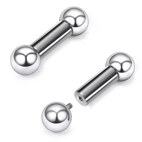 16G-2G ASTM F136 Titanium Internally Threaded Nipple Tongue Rings Piercing Jewelry Straight Industrial Earring Barbell G23 Titanium Nipple Tongue Bars Piercing Jewelry for Women Men 12MM-40MM - style: 2G, 16mm Length, 10mm Ball
