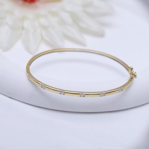 Classic Plain Design & 7 inch Bangle Bracelet for Women | Metal: Sterling Silver|Stone: Moissanite - color: Sparkle Bar