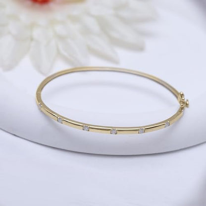 Classic Plain Design & 7 inch Bangle Bracelet for Women | Metal: Sterling Silver|Stone: Moissanite - color: Sparkle Bar