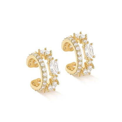 MYEARS Women Ear Cuff Earrings Gold Non Pierced Cartilage Clip on Open Wrap Split Double Hoop 14K Small Simple Hypoallergenic Everyday Jewelry - style: CZ / Pair