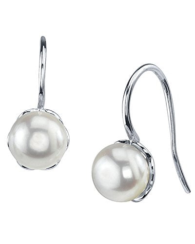THE PEARL SOURCE 8-9mm Genuine White Freshwater Cultured Pearl Linda Earrings for Women