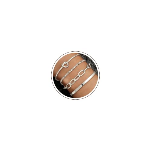 14K Gold Plated Stackable Bangle Bracelets Set for Women | Cuff Bracelet Stackable Bangles Bracelet for Women Trendy Fashion Accessories Tie Knot Cuban Rope Paperclip Beaded Bracelets - color: 4-layer SL