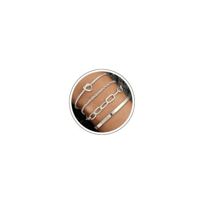 14K Gold Plated Stackable Bangle Bracelets Set for Women | Cuff Bracelet Stackable Bangles Bracelet for Women Trendy Fashion Accessories Tie Knot Cuban Rope Paperclip Beaded Bracelets - color: 4-layer SL