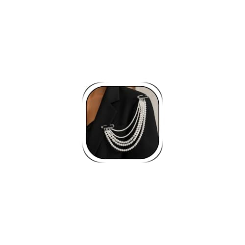 Pearl Pin Brooch for Women Men Vintage Multi Layer Faux Beaded Shoulder Jewelry U Shaped Lapel Chain Accessory Gift