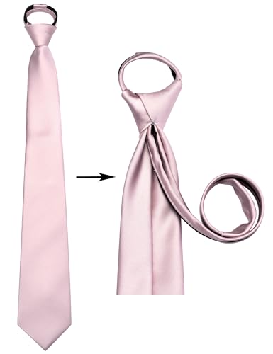 Branduce 3.15"（8cm） Mens Solid Satin Tie Pre-tied Adjustable Zipper Necktie for Business and Wedding - color: Light Dusty Rose