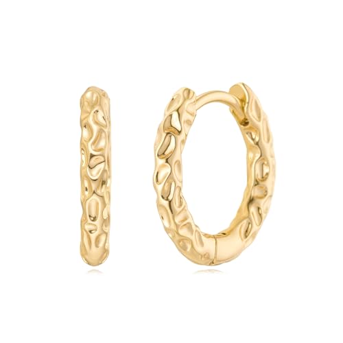 MYEARS Women Earrings Gold Huggie Hoop 14K Small Simple Hypoallergenic Everyday Jewelry - style: Foil Textured