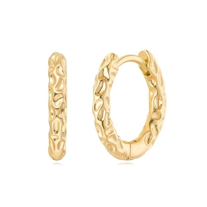 MYEARS Women Earrings Gold Huggie Hoop 14K Small Simple Hypoallergenic Everyday Jewelry - style: Foil Textured