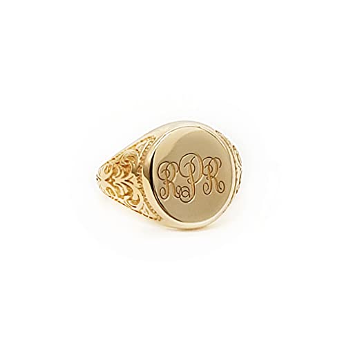 Unisex Oval Custom Signet Ring in Solid Gold 9K, 14K, & 18K, Personalized Custom Initial Engraved Chevalier Ring, RN386