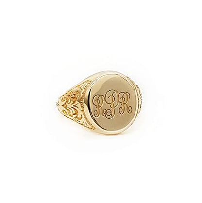 Unisex Oval Custom Signet Ring in Solid Gold 9K, 14K, & 18K, Personalized Custom Initial Engraved Chevalier Ring, RN386