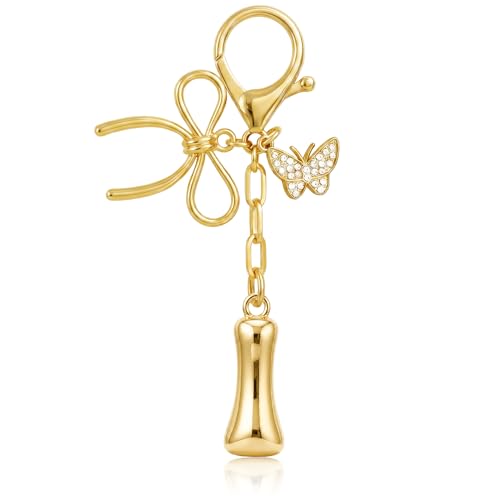 Gold Bubble Heart, Cherry, Bow & More Designs Letter Initial Keychain Bag Charms – Cute Purse Charms for Handbags - color: Bow & Butterfly, style: I