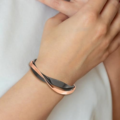 Chisel Layered Twist Cuff Bangle in Black & Rose IP-Plated Steel