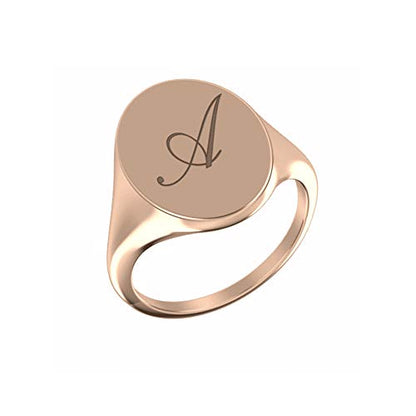 Sterling Silver Personalized Script Initial Letter Custom Signet Engrave Rings Jewelry - color: Rose Gold