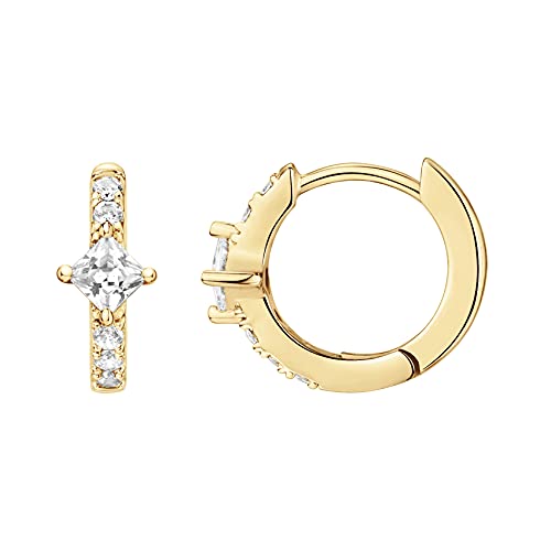PAVOI 14K Gold Plated 925 Sterling Silver Cubic Zirconia Huggie Earrings | U-Shaped Snake Solitaire Small Round Huggie Stud Fashion Hoop Earrings for Women - style: Princess