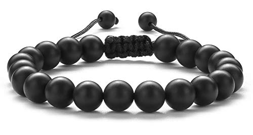 Men Women 8mm Tiger Eye Stone Beads Bracelet - color: Black Matte Agate-21018